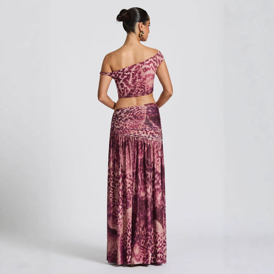 Damen Kleidungsset im stylischen Off-Shoulder-Design mit Raffungen und einzigartigem Muster EB