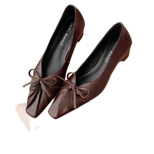 Damen elegante Ballerina-Schuhe mit modischem Schleifendetail und komfortablem Blockabsatz EB
