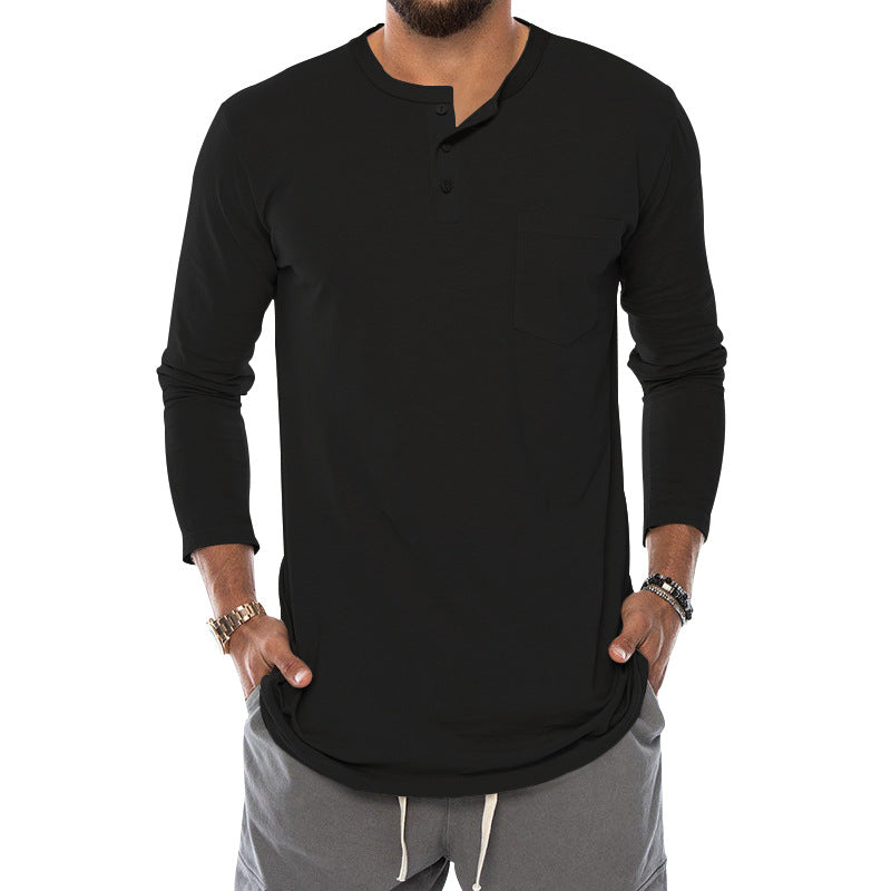 Herren Langarm-Henley-Shirt mit bequemen Knopfdetails und praktischer Brusttasche EB