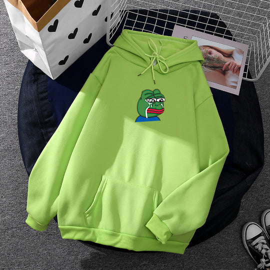 Unisex nan relaxed-fit Kapuzenpullover mit weichem Fleece-Futter, Kängurutasche und gesticktem Frosch-Emblem EB