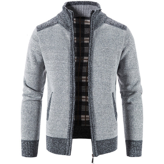 Herren Strickjacke mit modernem Stehkragen und strukturiertem Design EB