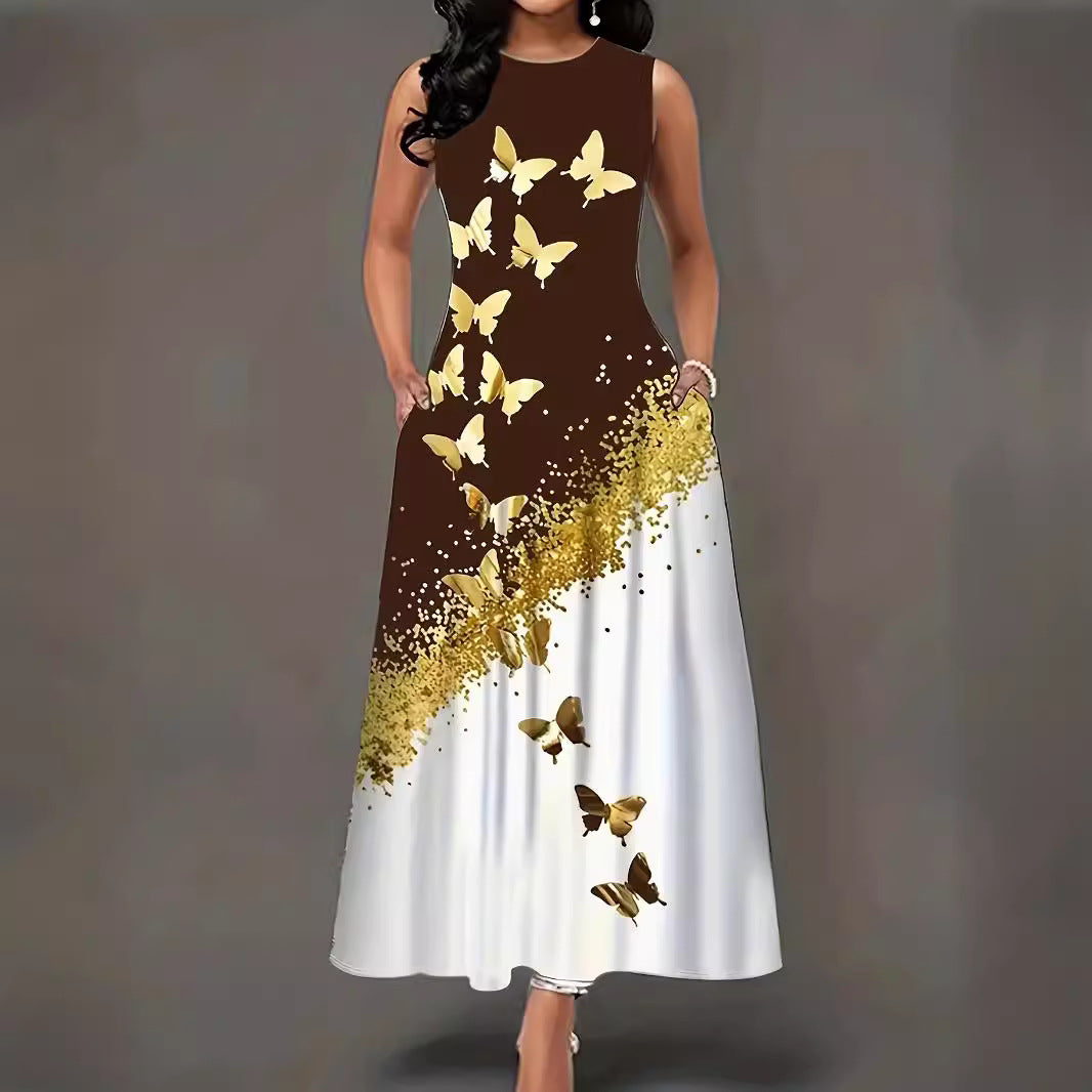 Damen Maxikleid mit floralem Motiv und praktischen Taschen EB