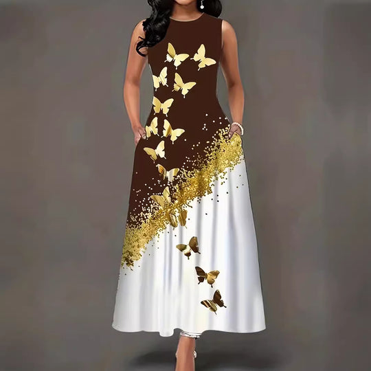 Damen Maxikleid mit floralem Motiv und praktischen Taschen EB