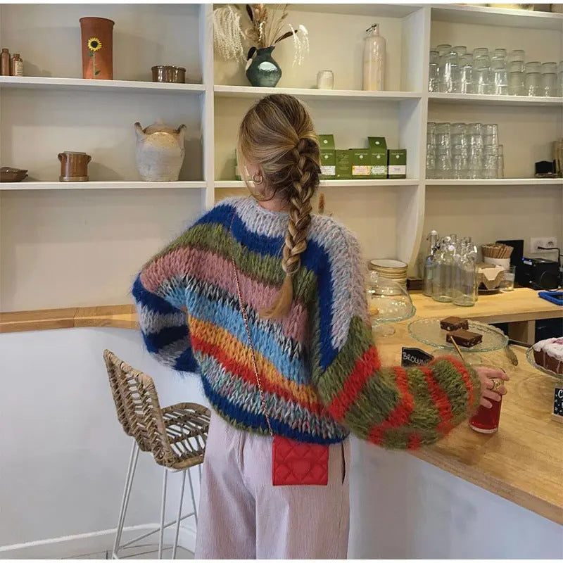Damen Kuscheliger Strickpullover mit auffälligem Farbdesign EB