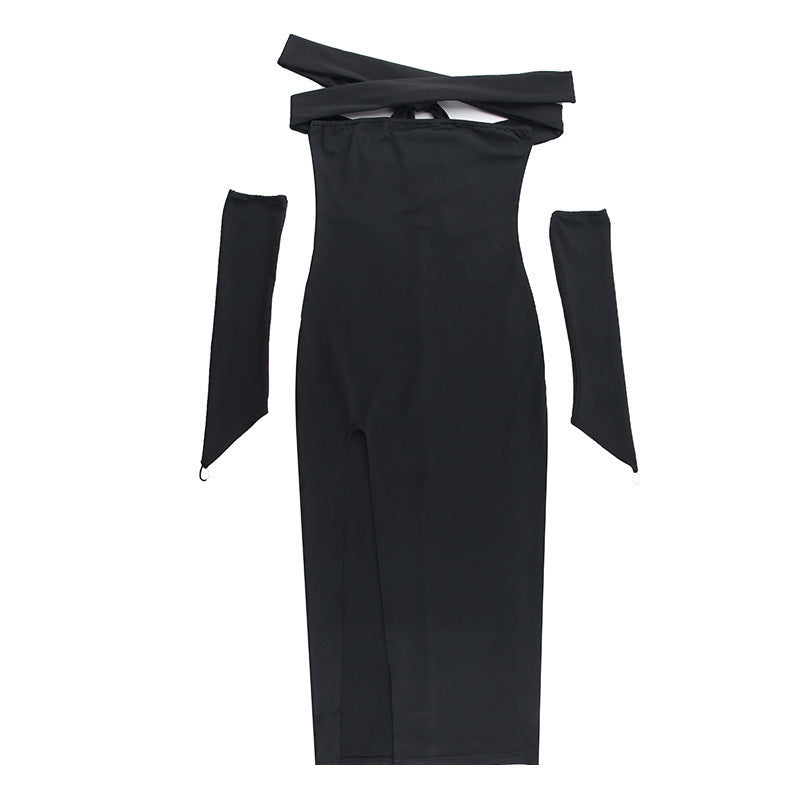 Damen Elegantes Maxikleid mit Off-Shoulder-Dekolleté und langem Schlitz EB