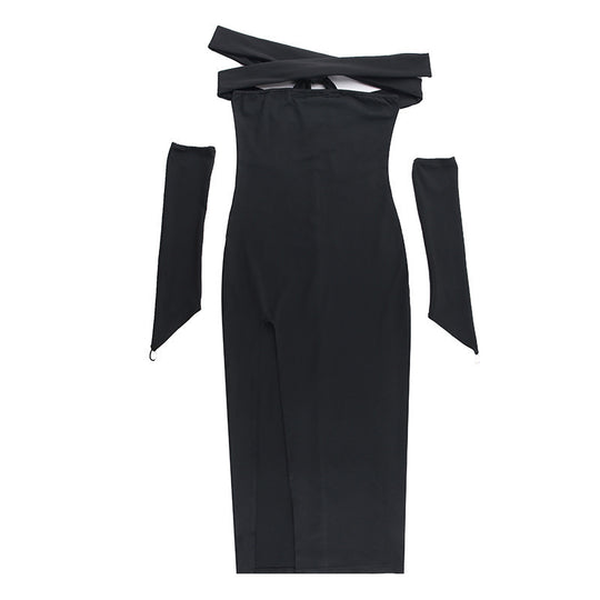 Damen Elegantes Maxikleid mit Off-Shoulder-Dekolleté und langem Schlitz EB