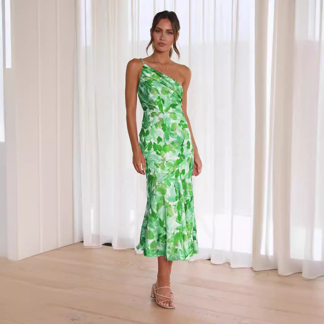 Damen Elegantes Maxikleid mit floralem Design und Spaghettiträgern EB
