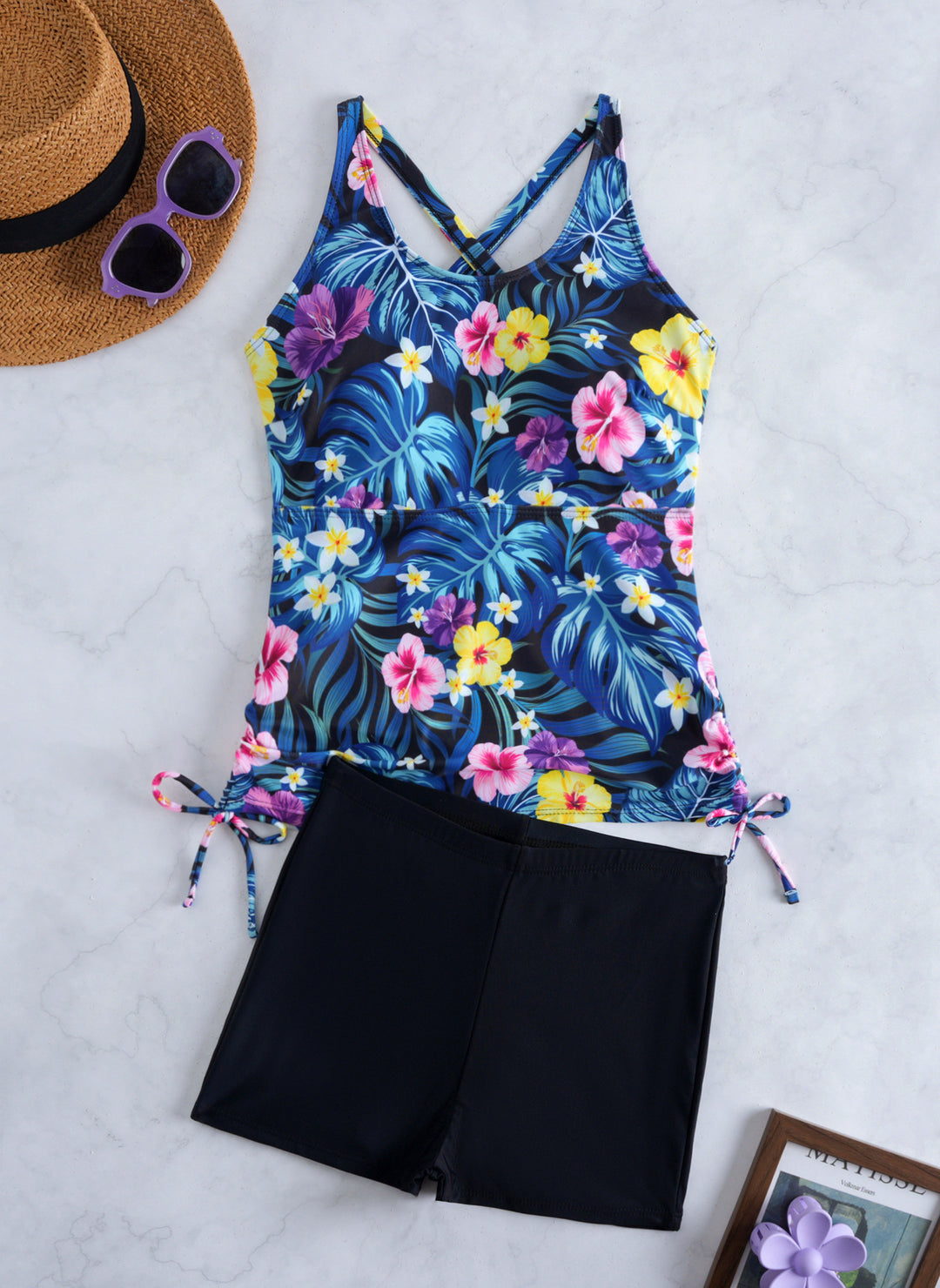 Damen Tankini-Set mit modischem Blumendesign und bequemen Shorts EB