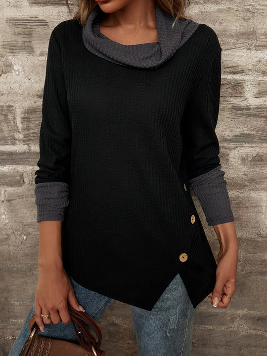 Damen Langarmshirt mit weitem Kragen und strukturiertem Obermaterial EB