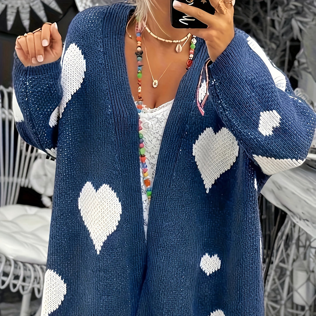 Damen Strickjacke mit Herzdesign und lässigem Schnitt EB