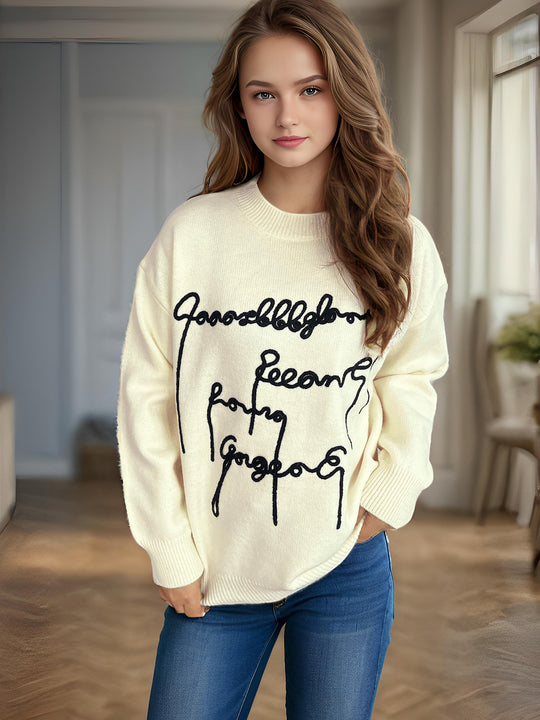 Damen lässiger Pullover mit kreativem Schriftzug EB