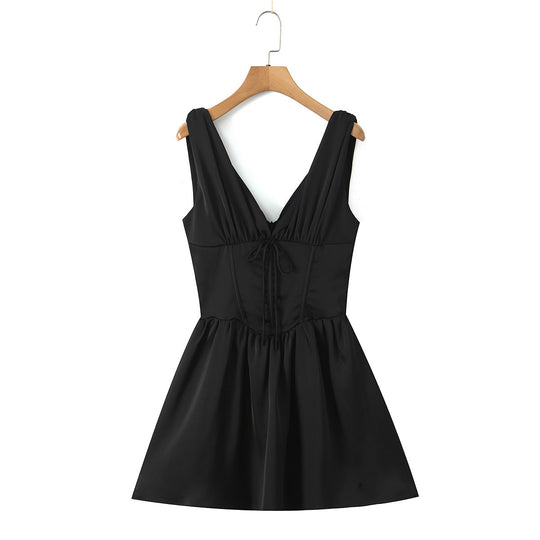Damen figurbetontes Cocktailkleid mit V-Ausschnitt und Rüschendetails EB