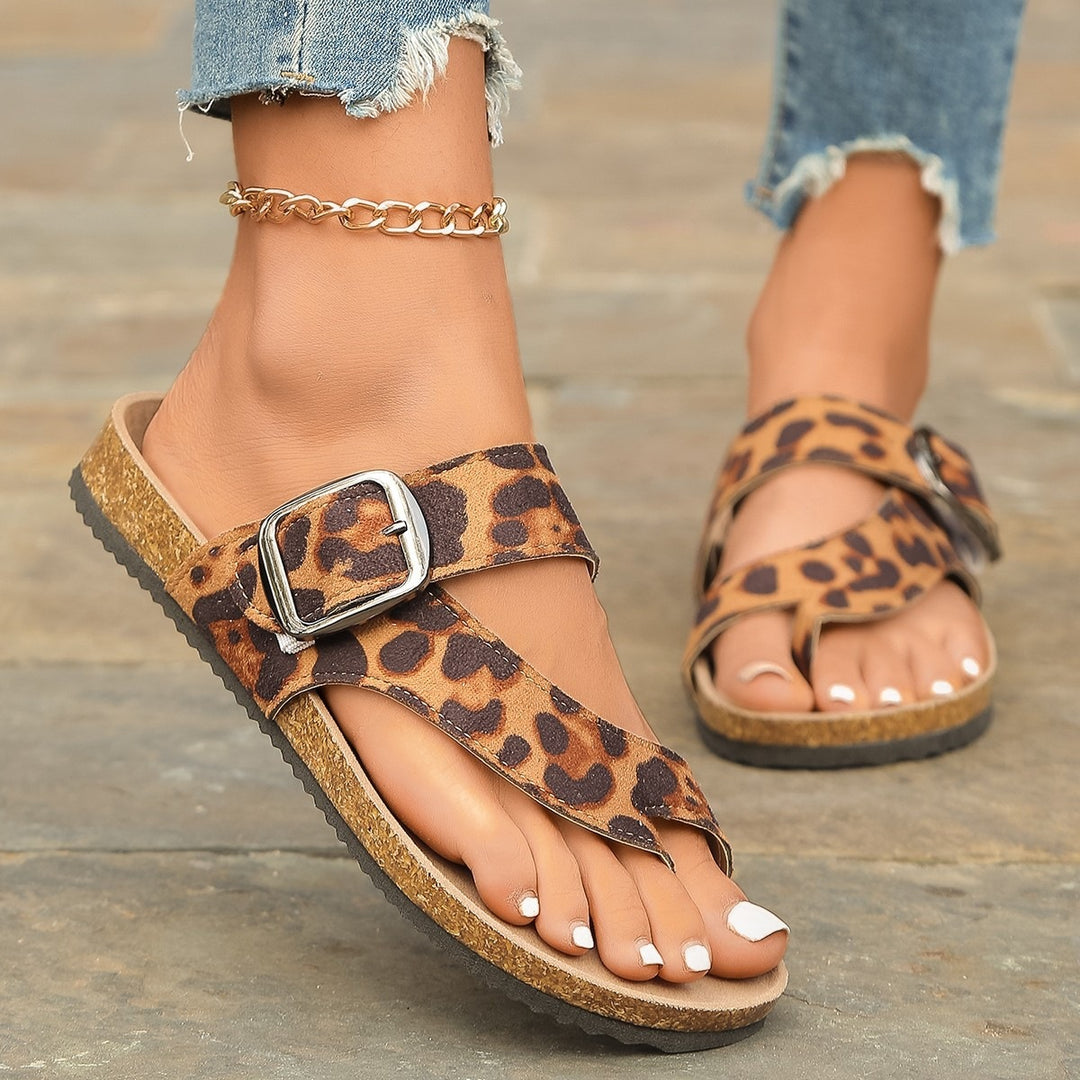 Damen Komfortable Zehentrenner-Sandalen mit animalischem Muster EB