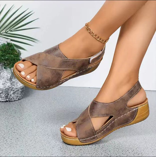 Damen  orthopädische Keilsandalen mit Memory-Foam und verstellbarem Fersenriemen EB