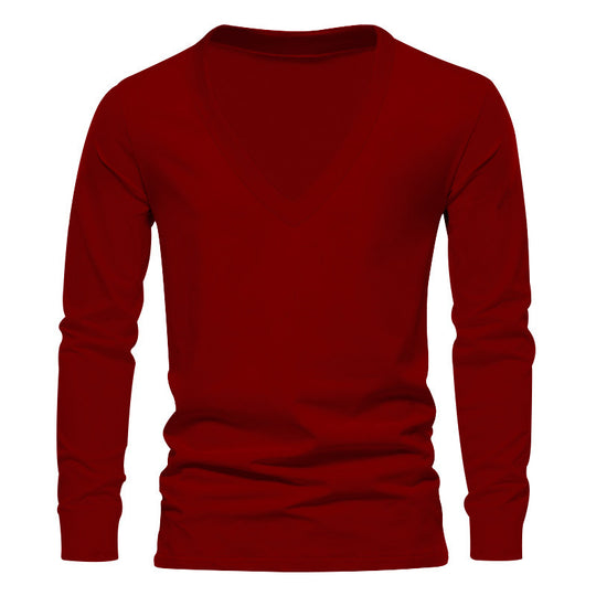 Herren V-Ausschnitt Langarm-T-Shirt mit hochwertigem Baumwollmix und bequemer Passform EB