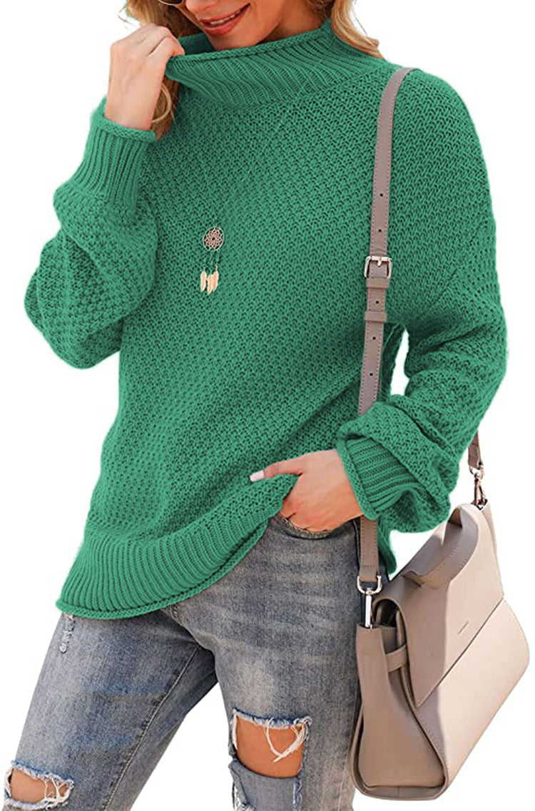 Damen Pullover mit hohem Kragen und strukturiertem Strickmuster EB
