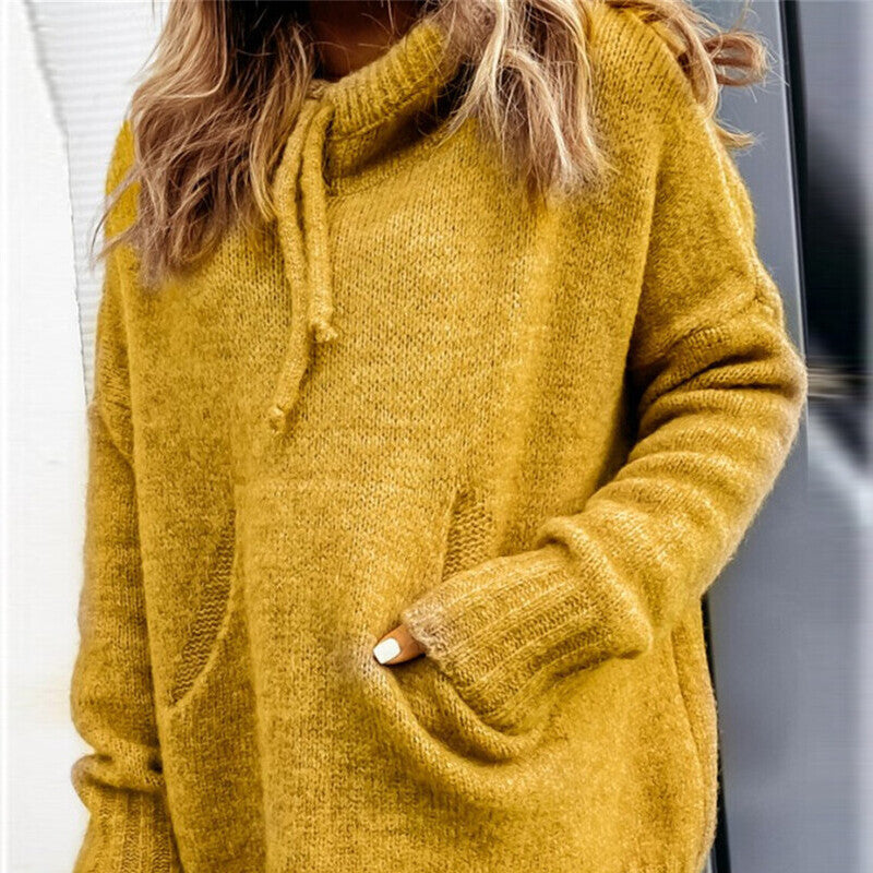 Damen lässiger Pullover mit Kapuze und strukturiertem Gewebe EB