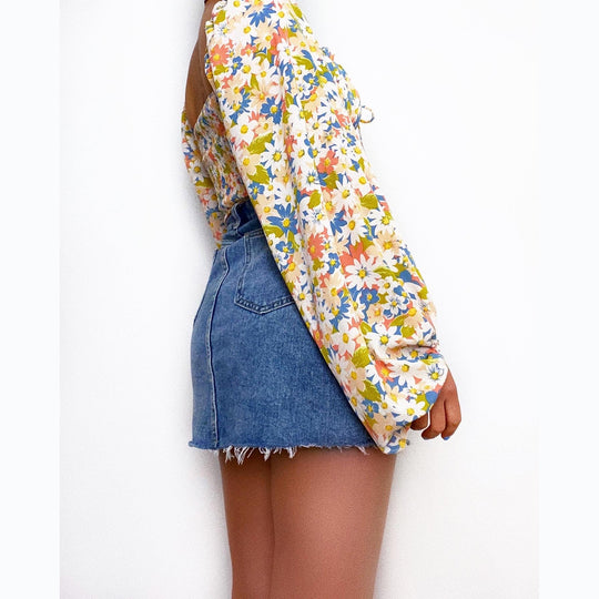 Damen Bluse mit Puffärmeln und floralem Muster EB