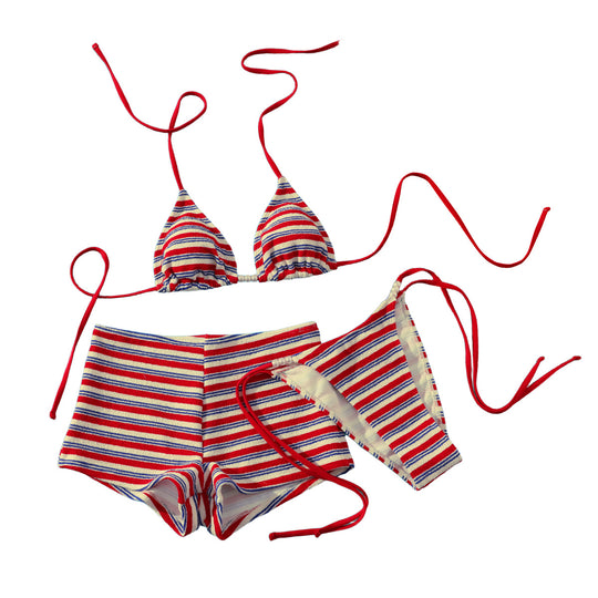 Damen Strand-Bikini-Set mit charmantem Streifenmuster EB