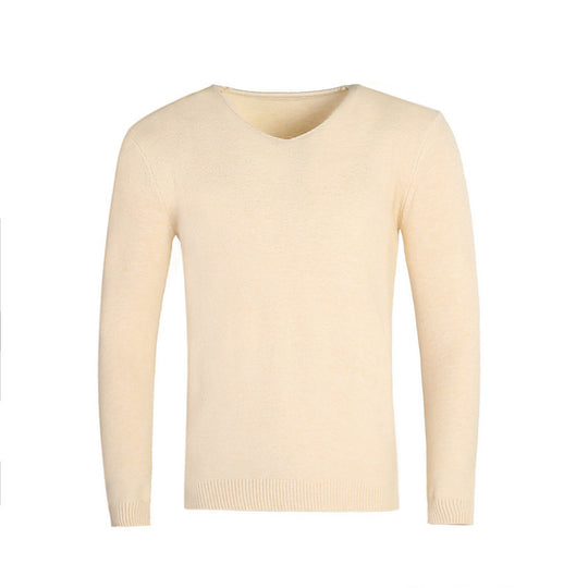 Herren nan feiner V-Ausschnitt-Pullover aus Baumwoll-Merino-Mix mit schmaler Silhouette EB