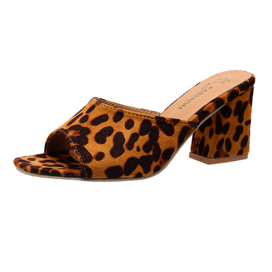 Damen offene Pantoletten mit Leopardenmuster EB