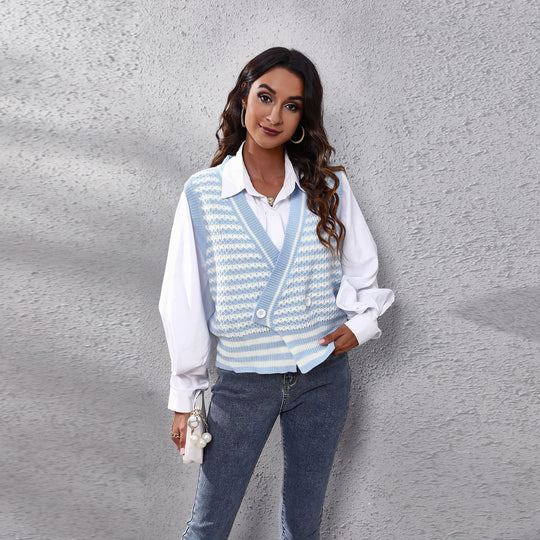 Damen Strickweste mit modernem Zickzackmuster und vorteilhaftem Schnitt EB