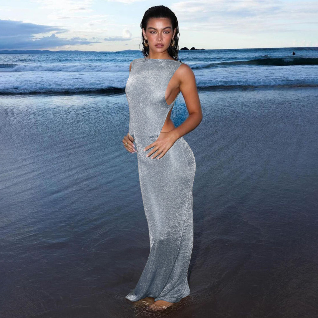 Damen Transparente Maxikleid mit schimmerndem Effekt EB
