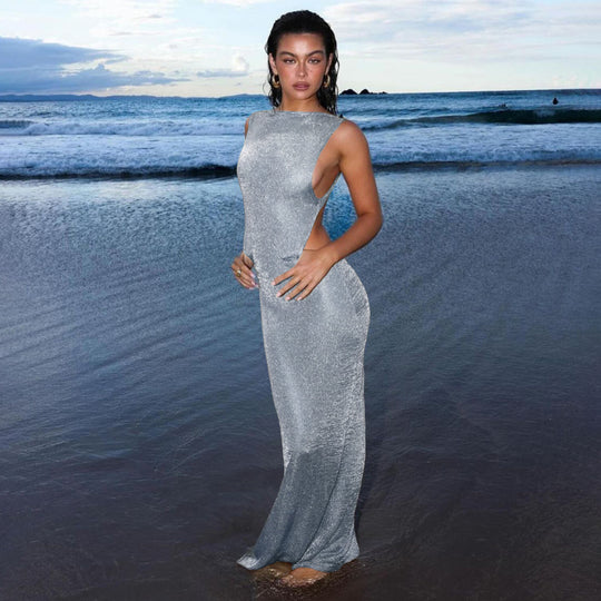 Damen Transparente Maxikleid mit schimmerndem Effekt EB