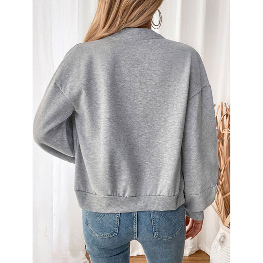 Damen sportliche Sweatjacke mit voluminösen Ärmeln und hohem Kragen EB