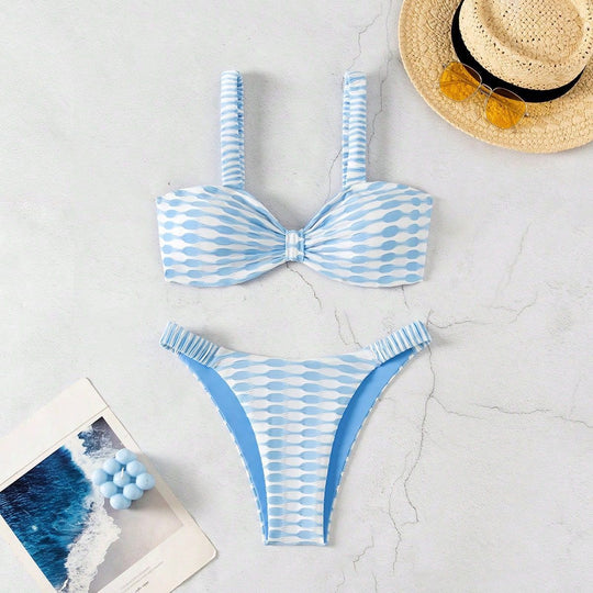 Damen Bandeau-Bikini mit einzigartigem Muster und verstellbaren Trägern EB
