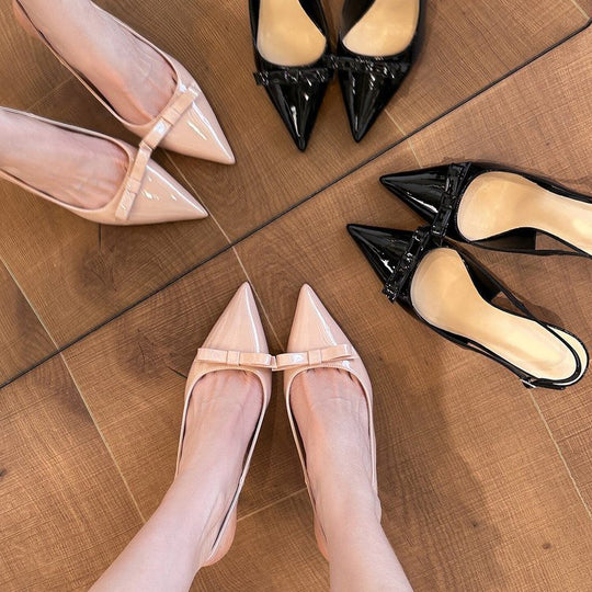 Damen elegante Slingback-Pumps mit modischer Schleifenverzierung und komfortablem Absatz EB