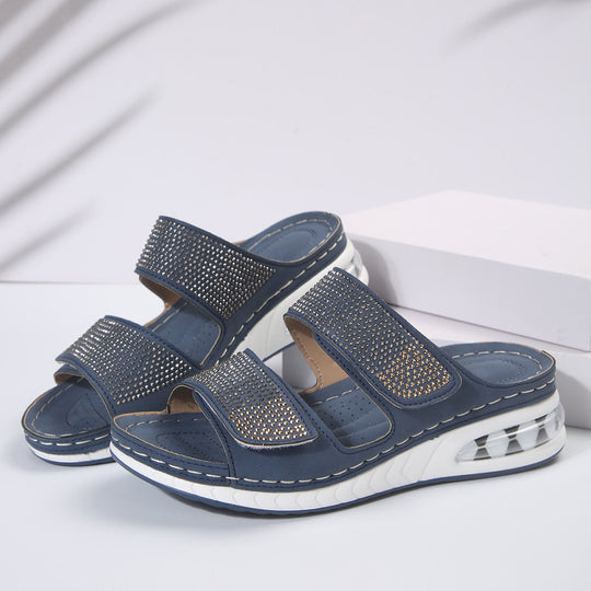 Damen bequeme Zehentrenner-Sandalen mit modischem Glitzer-Design und luftiger Sohle EB