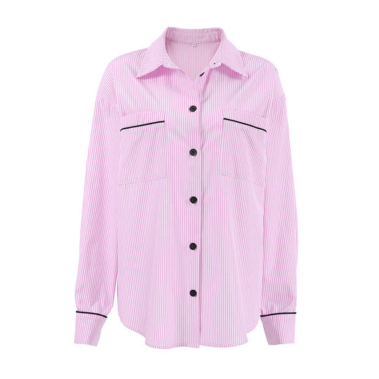 Damen Oversized Hemdjacke mit strukturiertem Design und gestreiften Muster EB