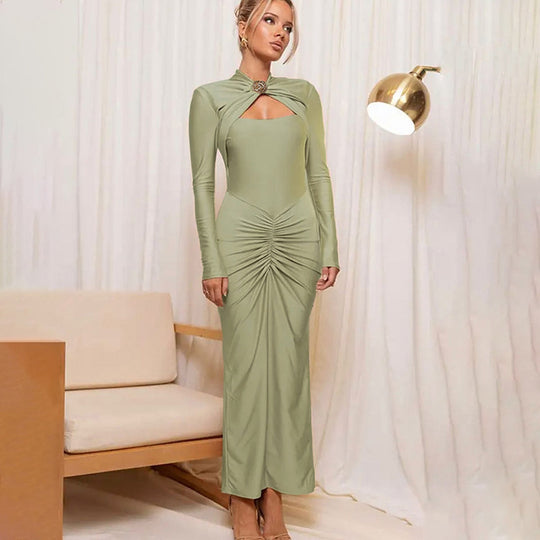 Damen Schulterfreies Kleid mit Raffungen und langem Arm EB