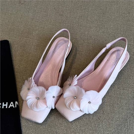 Damen Slingback Schuhe mit floralen Applikationen und komfortablem Absatz EB