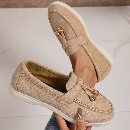 Damen  bequeme Veloursleder-Loafer mit dekorativem Tassel-Detail und gepolsterter Komfortsohle EB