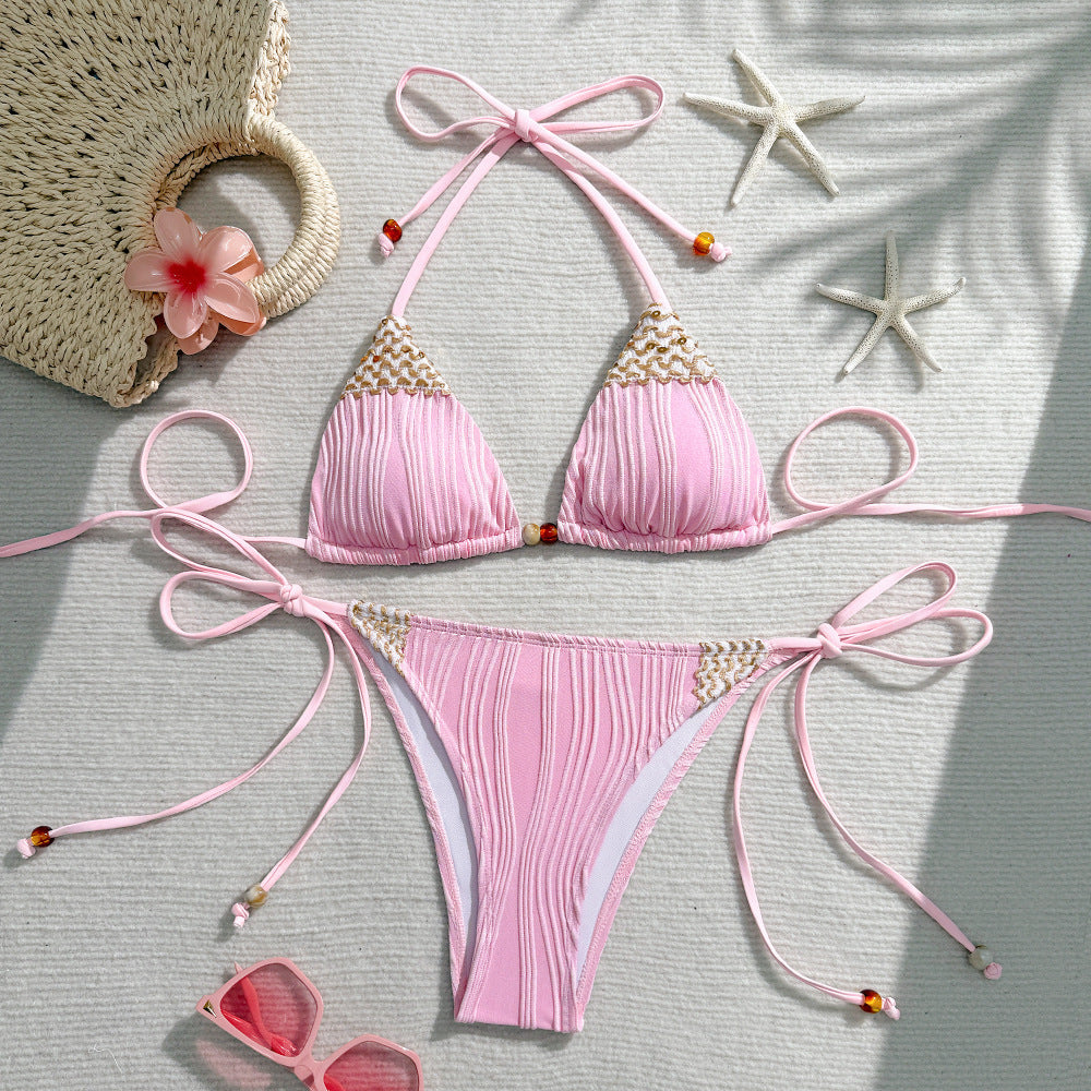 Damen Triangel-Bikini mit geflochtenen Akzenten und verstellbaren Bändern EB
