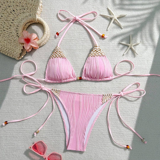 Damen Triangel-Bikini mit geflochtenen Akzenten und verstellbaren Bändern EB