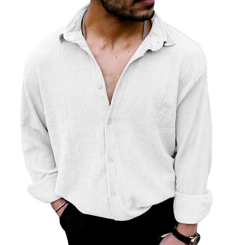 Herren lässiges Langarmhemd mit strukturiertem Design und modernen Knopfdetails EB