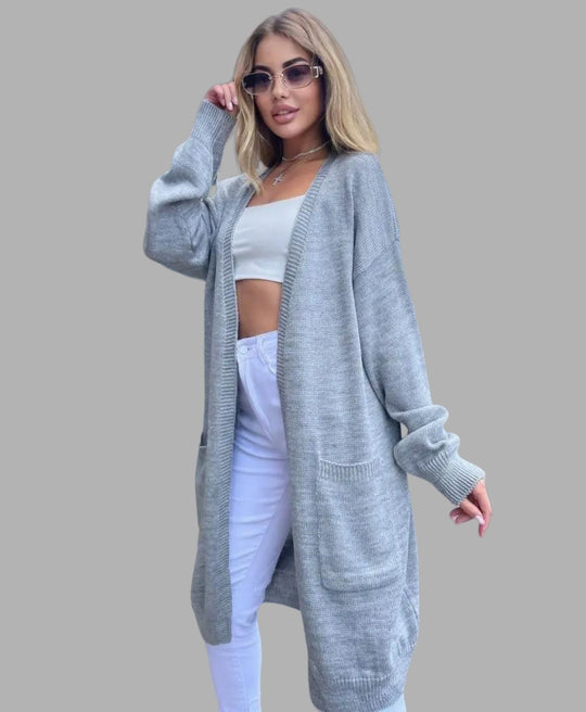Damen Grobstrick-Cardigan mit großzügigen Taschen und offenem Schnitt EB