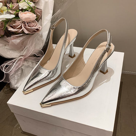 Damen elegante Slingback-Pumps mit spitzer Kappe und glänzender Oberfläche EB