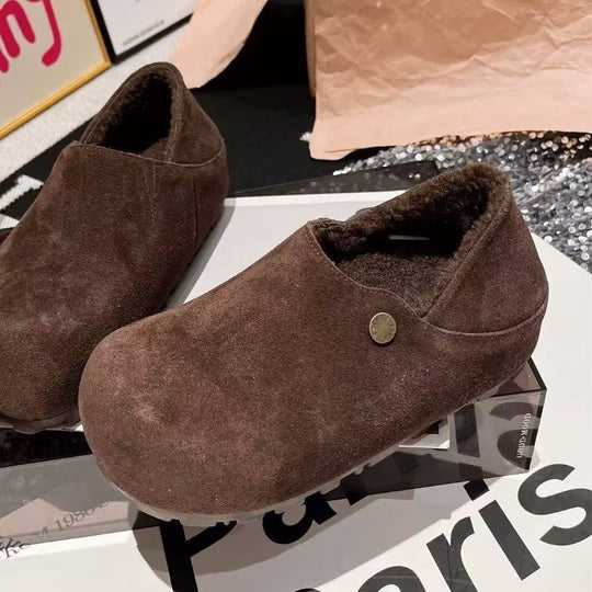Damen weiche Hausschuhe aus Veloursleder mit warmem Innenfutter EB
