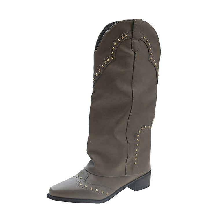 Damen Cowboy-Stiefel mit dekorativen Nieten und komfortablem Blockabsatz EB
