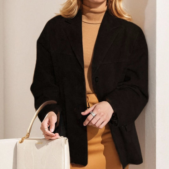 Damen modische Übergangsjacke aus samtähnlichem Material mit praktischen Taschen EB