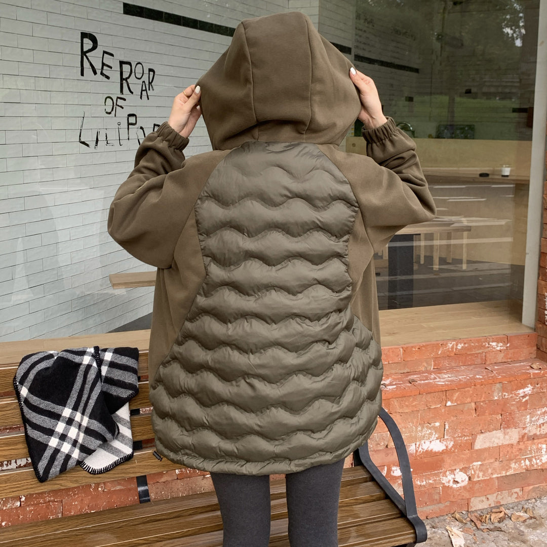 Damen Modische gesteppte Hybridjacke mit Kapuze und praktischen Taschen EB
