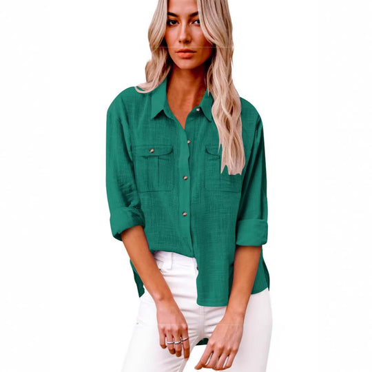 Damen Leichte Oversize-Hemdbluse aus Baumwollmischung mit Brusttaschen EB