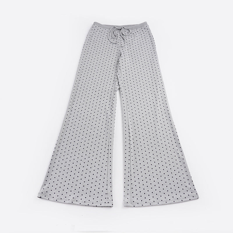 Damen nan gemütliche Highwaist-Loungehose mit weitem Schlag, elastischem Komfortbund, Kordelzug und dezentem Punkte-Print EB