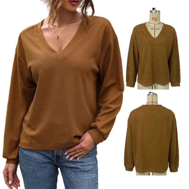 Damen legerer V-Ausschnitt Pullover mit strukturiertem Design EB