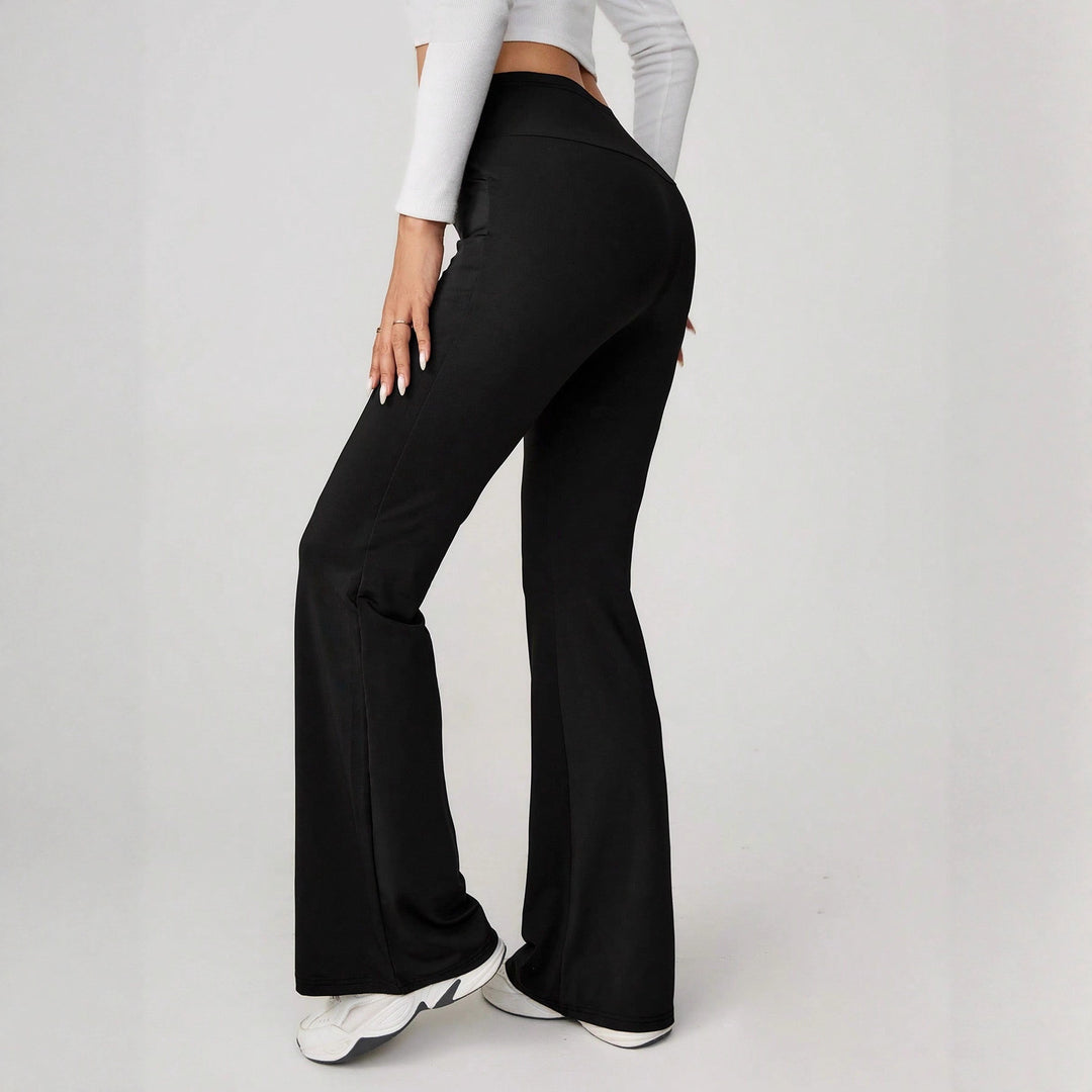 Damen High-Waist Sporthose mit weitem Bein und elastischem Bund EB
