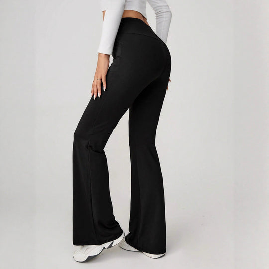 Damen High-Waist Sporthose mit weitem Bein und elastischem Bund EB